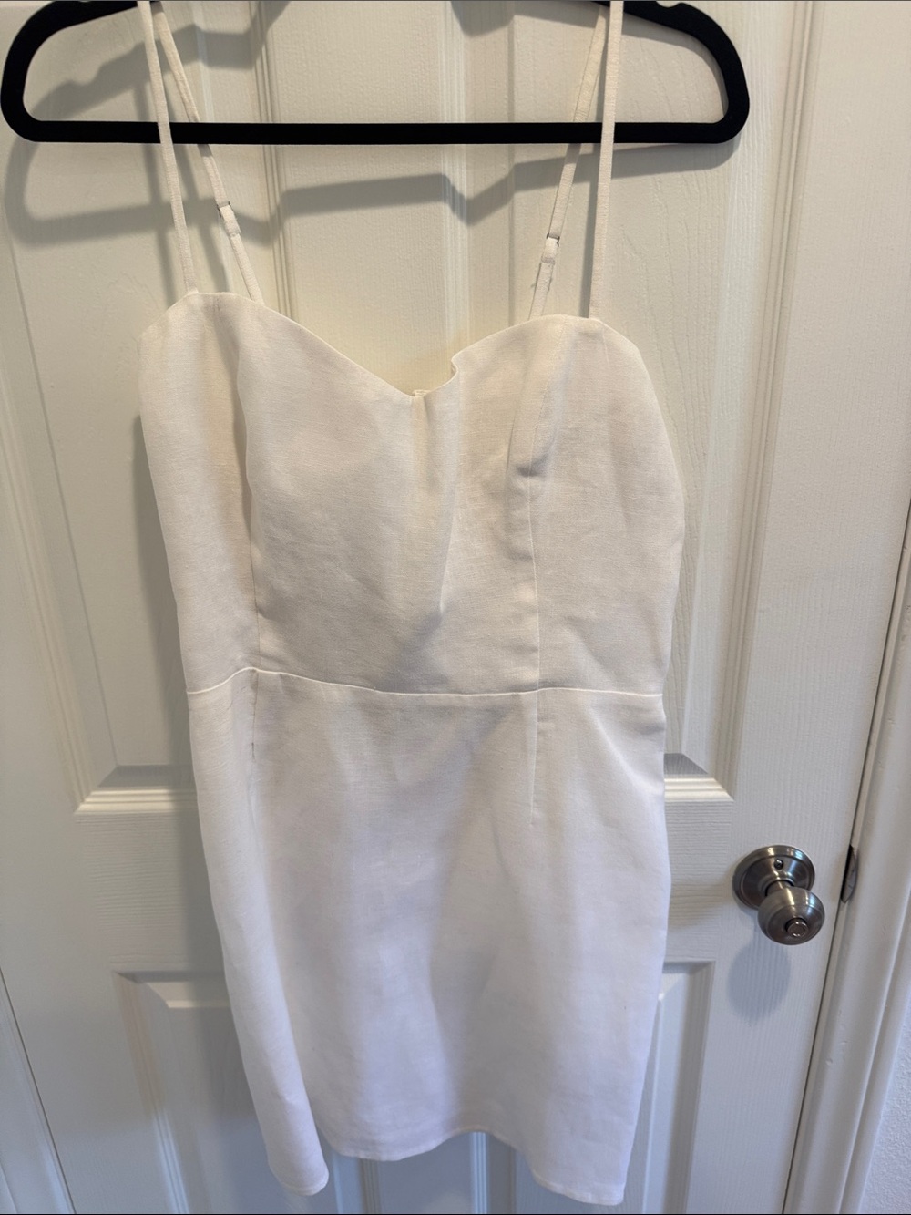 Reformation White Linen Mini Dress with Sweetheart Neckline